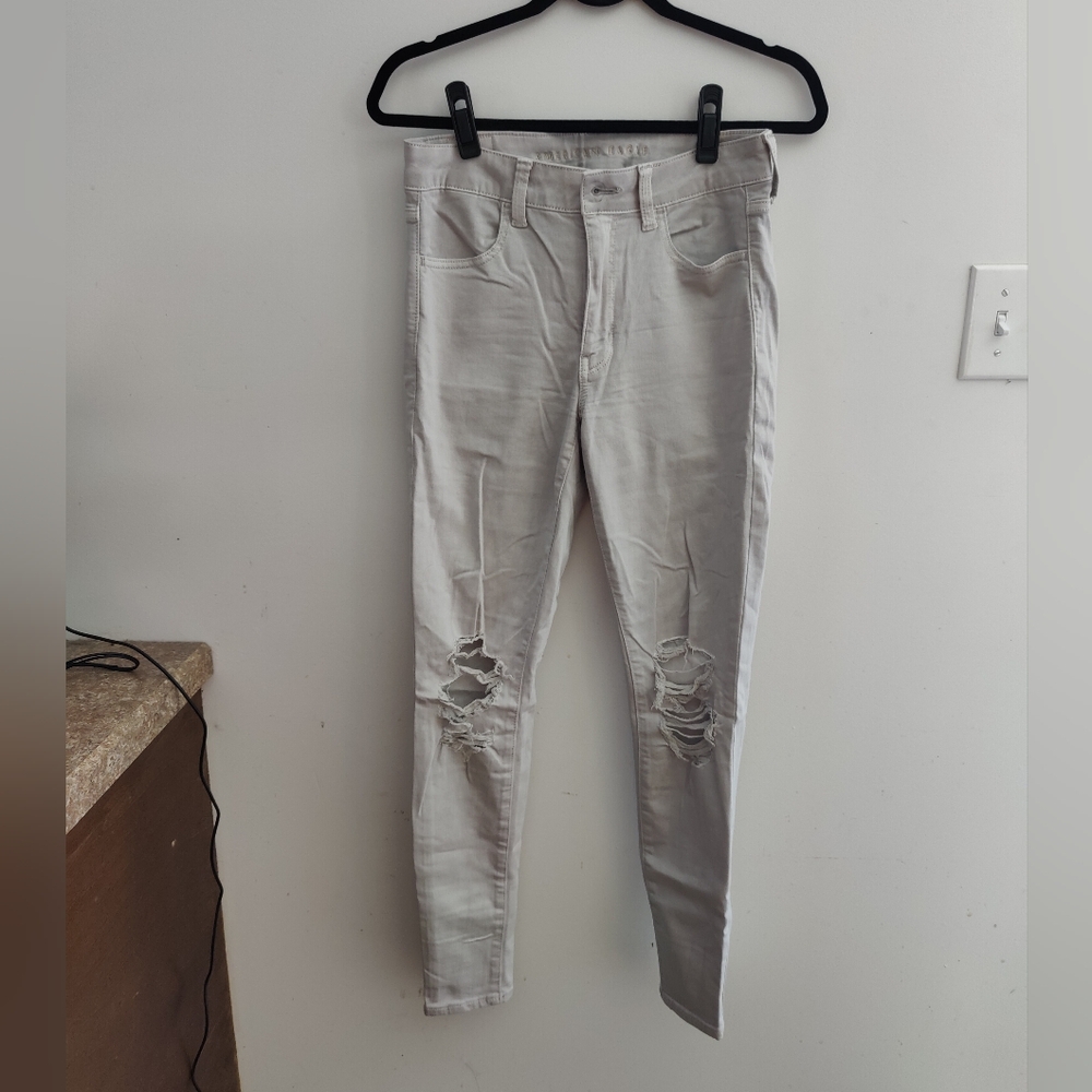 AE Clay/White Ripped Hi-Rise Jeggings